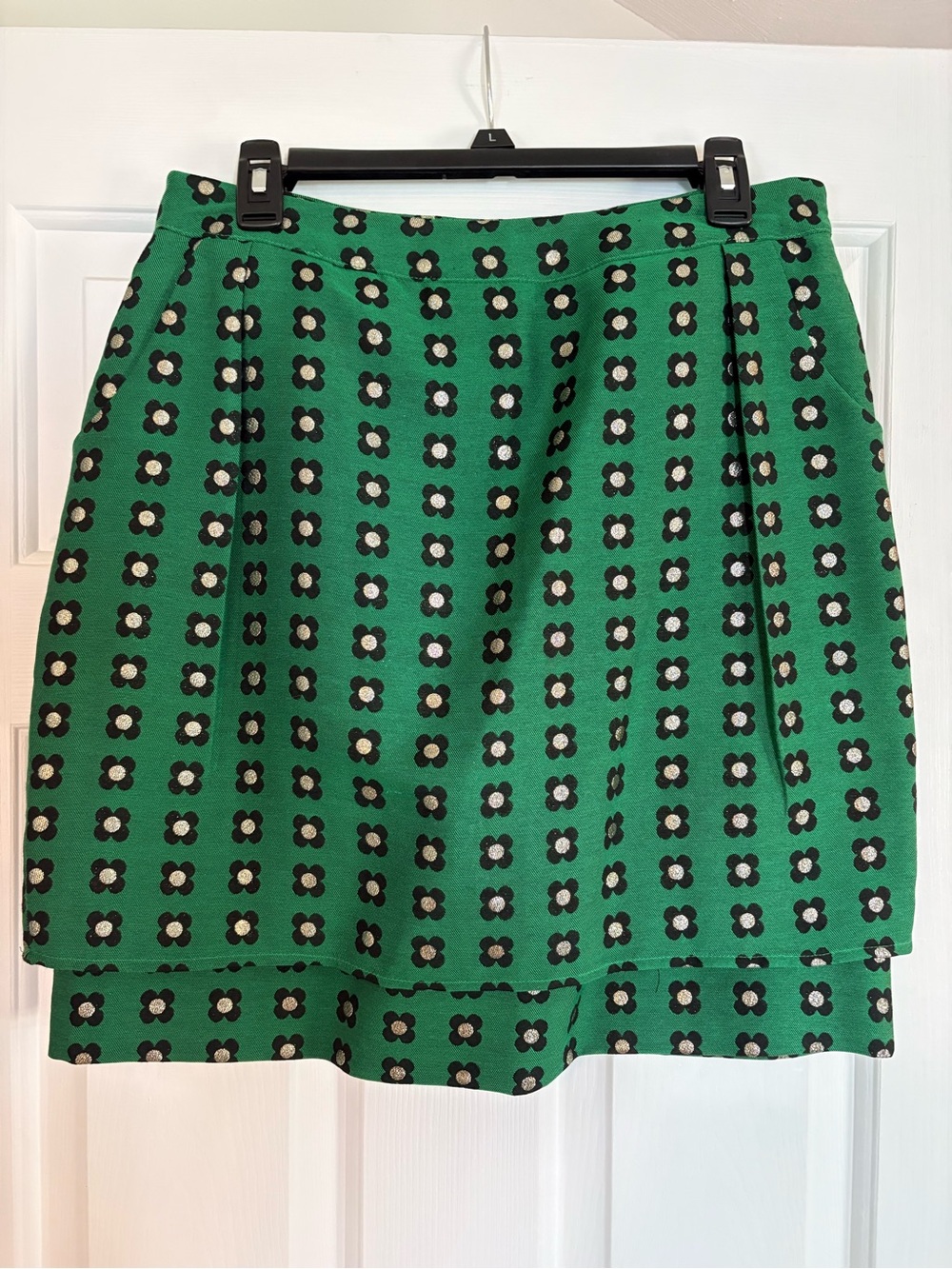 HD in Paris Anthropologie Green Floral Jacquard Skirt Size 10